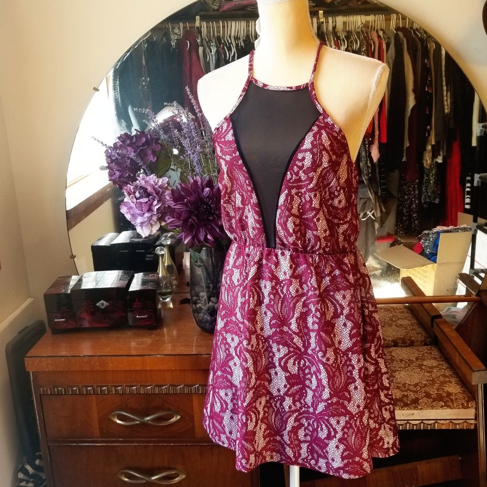 NWOT Deep V Neck Mesh Dress